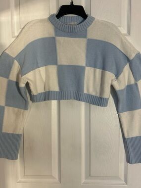 Rough Los Angelos light blue & white cropped cotton sweater size large